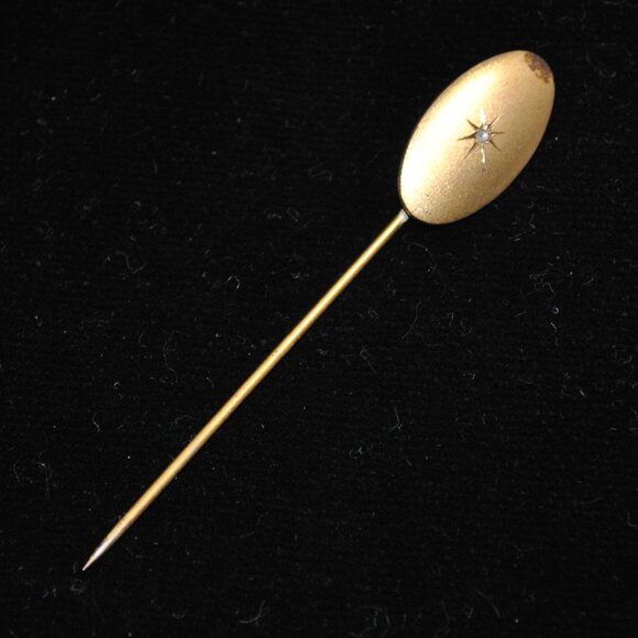 Antique Victorian/Edwardian Oval Stick Pin with Engraved Star - Picture 6 of 11